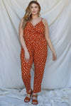 Junior Plus Copper & Ivory Paint Print Sleeveless Jumpsuit /2-2-1 - Tasha Apparel Wholesale