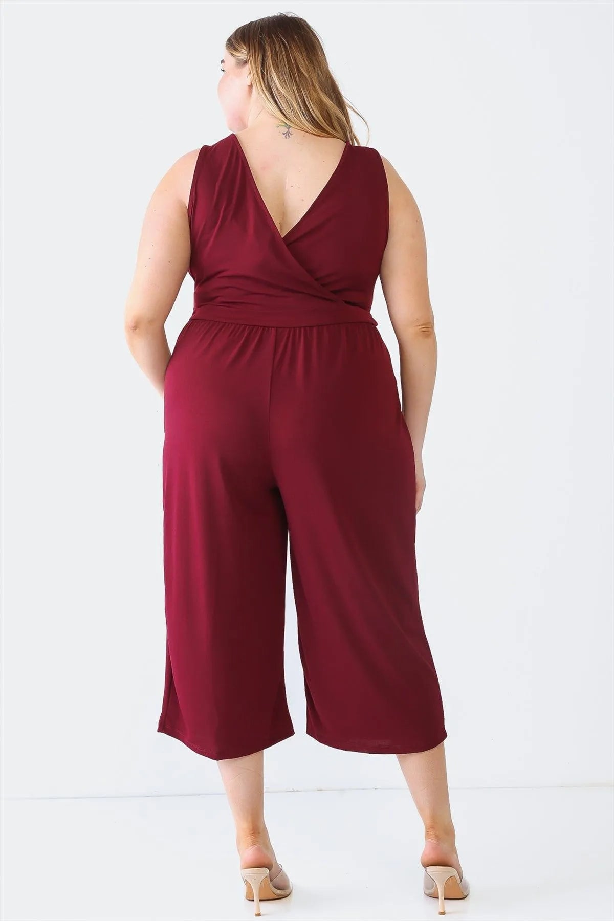 Plus Size V-Neck Two Pocket Wrap Back Jumpsuit /3-2-1 - Tasha Apparel Wholesale