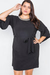 Junior Plus Size Black Beaded Neckline Mini Dress  / 2-2-2