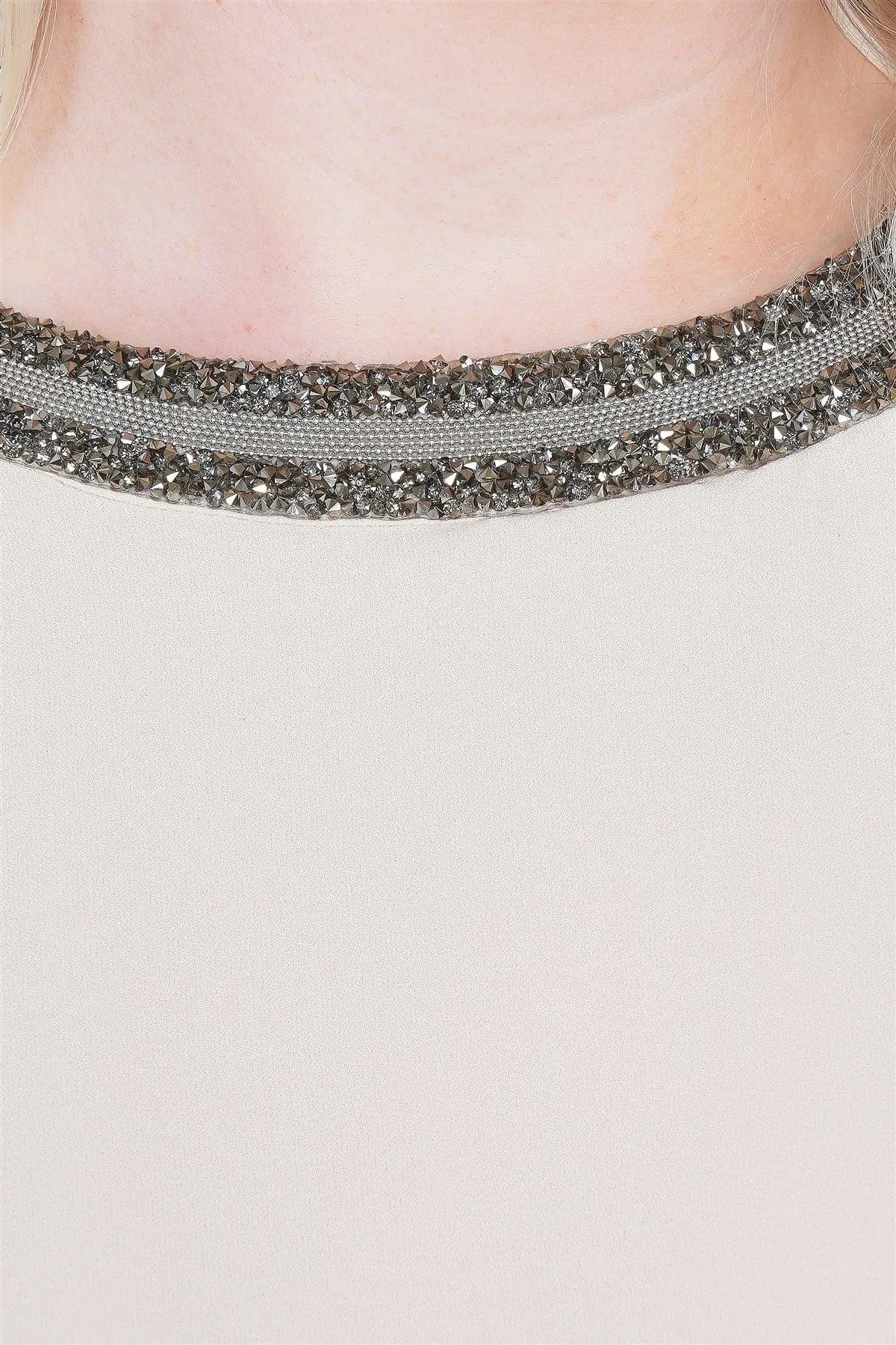 Plus Size Beige Beaded Round Neck Layered Bell Sleeve Chic Blouse /2-2-2 - Tasha Apparel Wholesale