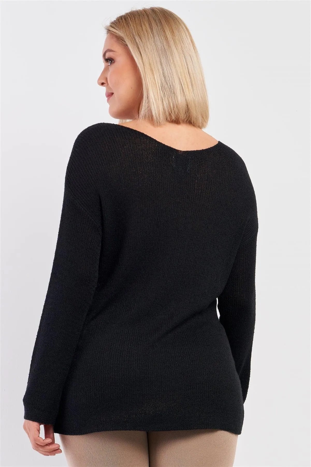 Junior Plus Black "Free As A Bird" Logo Knit Sweater /3-3 - Tasha Apparel Wholesale