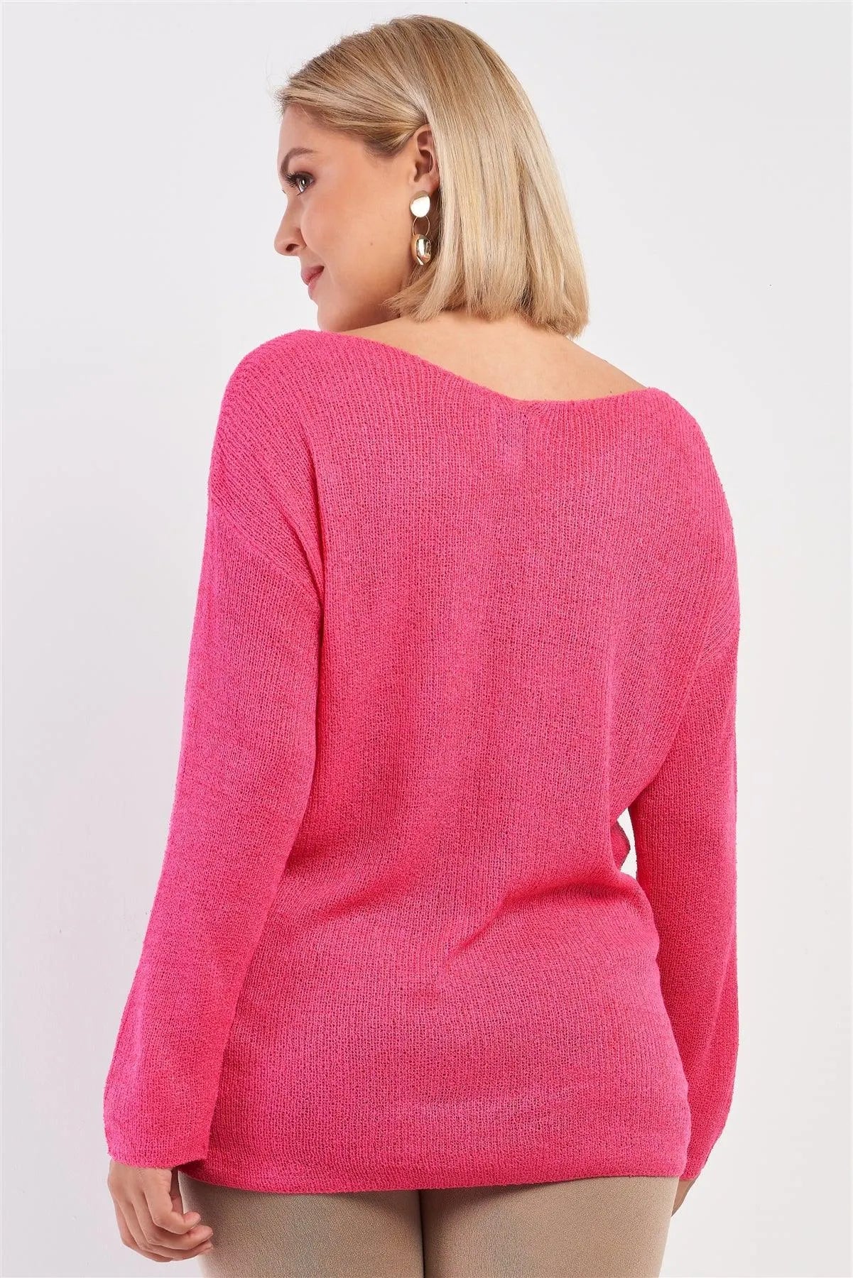 Junior Plus Fuchsia "Free As A Bird" Logo Knit Sweater /3-3 - Tasha Apparel Wholesale