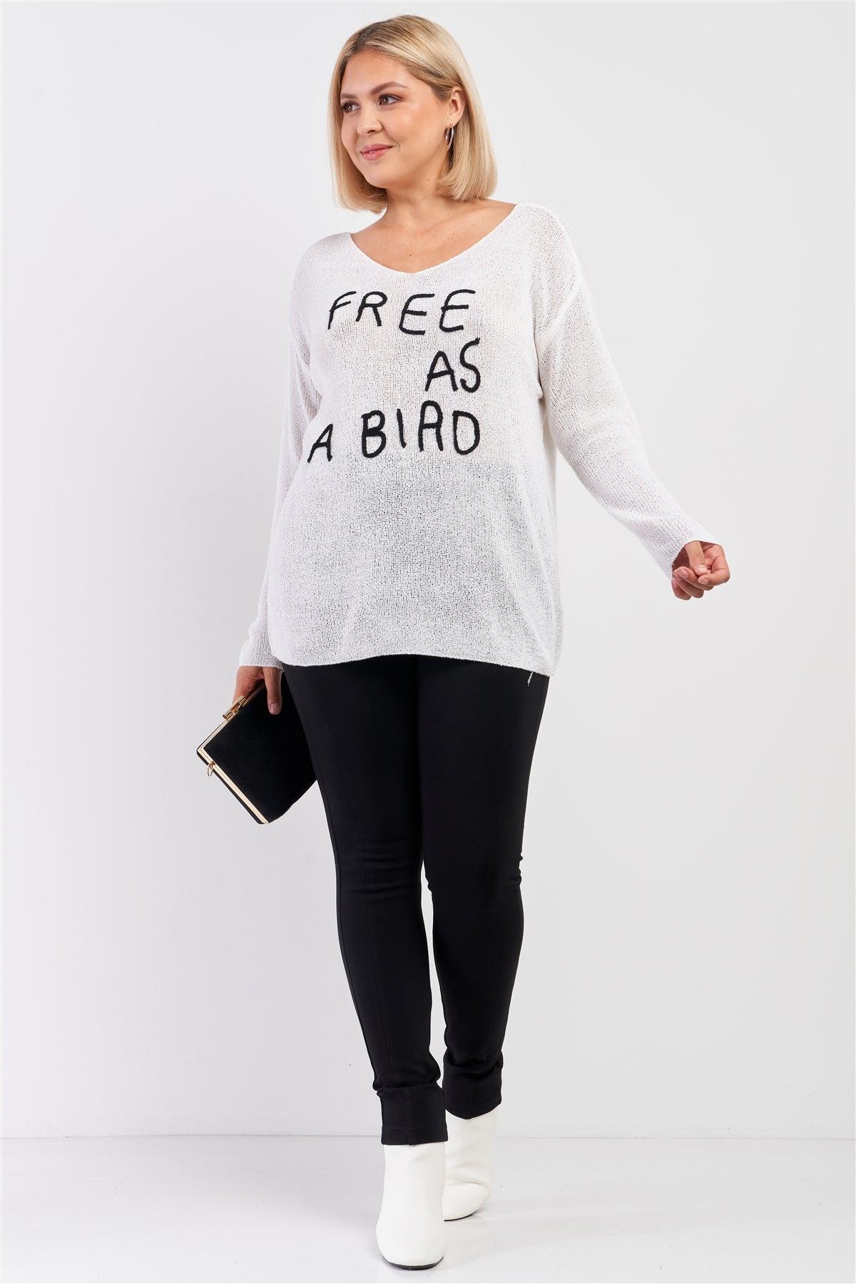 Junior Plus Ivory "Free As A Bird" Logo Knit Sweater /4-2