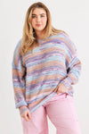 Junior Plus Multi Crochet Knit Crew Neck Long Sleeve Sweater /3-2-1 - Tasha Apparel Wholesale