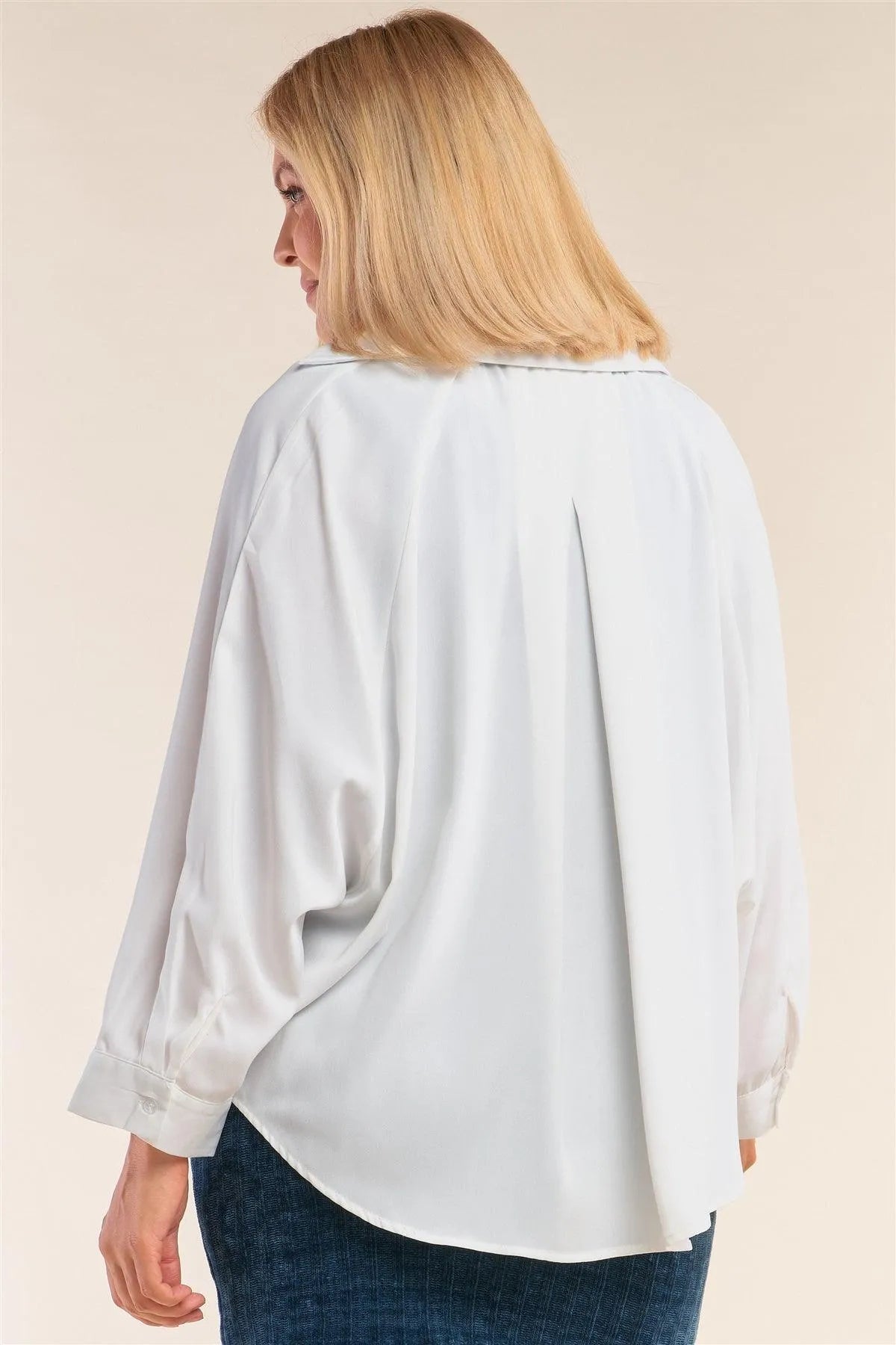 Junior Plus Size White Self-Tie Bottom Hem Shirt Top - Tasha Apparel Wholesale
