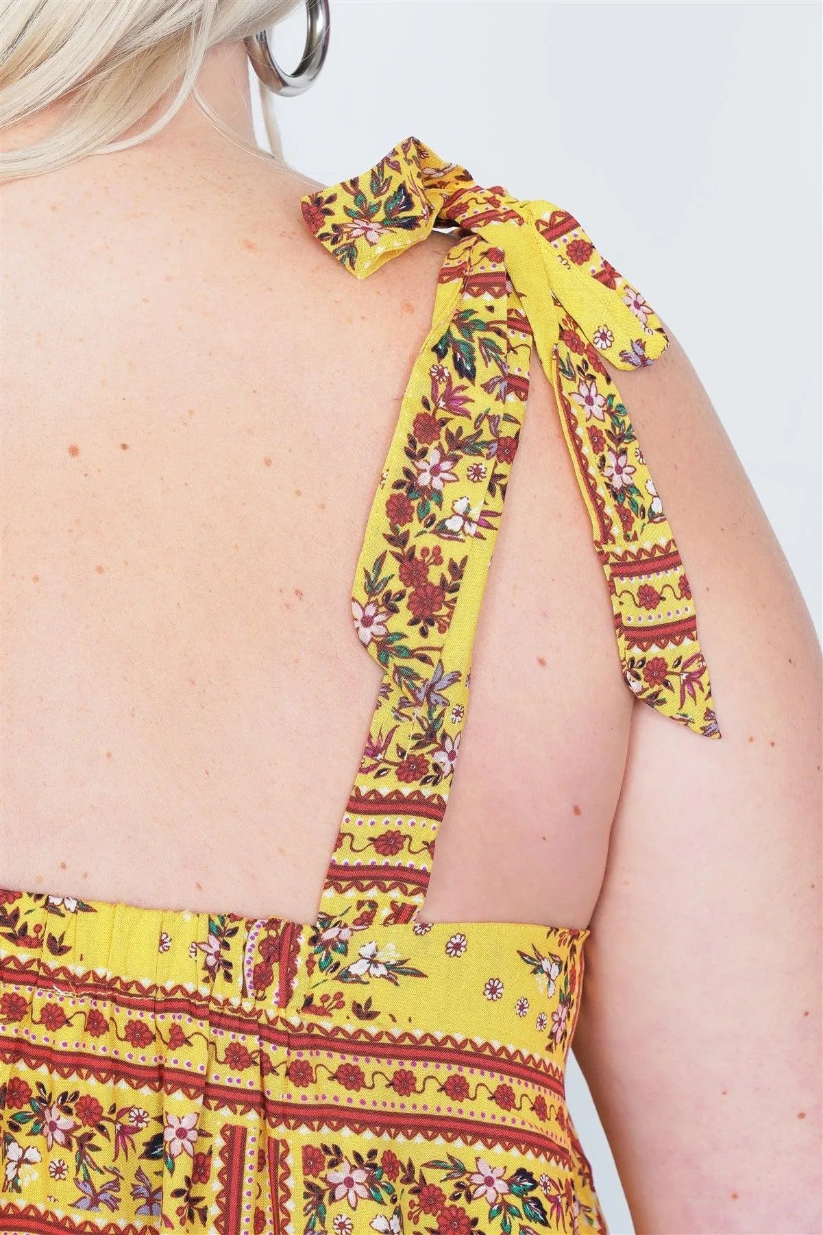 Junior Plus Size Yellow Scoop Neck Boho Floral Print Tank Top /1-2-2-1 - Tasha Apparel Wholesale