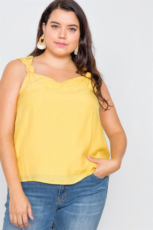 Canary Yellow V-Neck Gathered Shoulder Casual Top / 1-2-2-1 - Tasha Apparel Wholesale