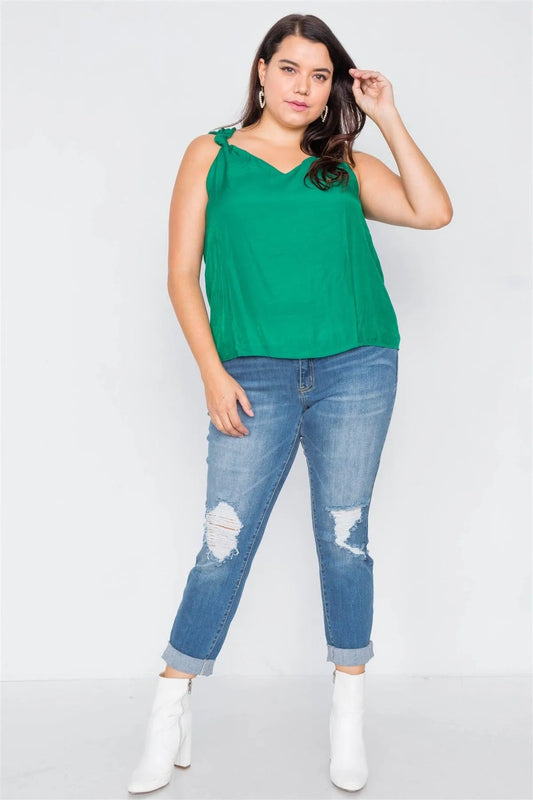 Green V-Neck Gathered Shoulder Casual Top /1-2-2-1 - Tasha Apparel Wholesale