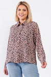 Junior Plus Mauve Dalmatian Polka Dot Print Button Down Relaxed Blouse /2-2-1-1 - Tasha Apparel Wholesale