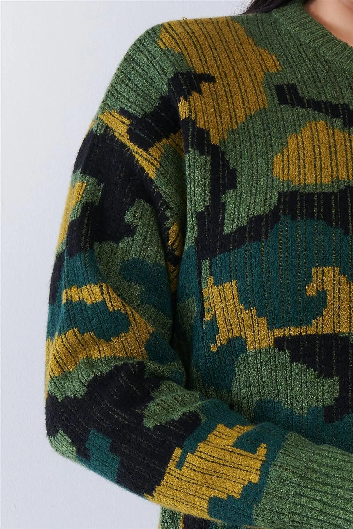 Junior Plus Size Multi Army Camouflage Knit Relaxed Fit Sweater /1-2-2-1 - Tasha Apparel Wholesale