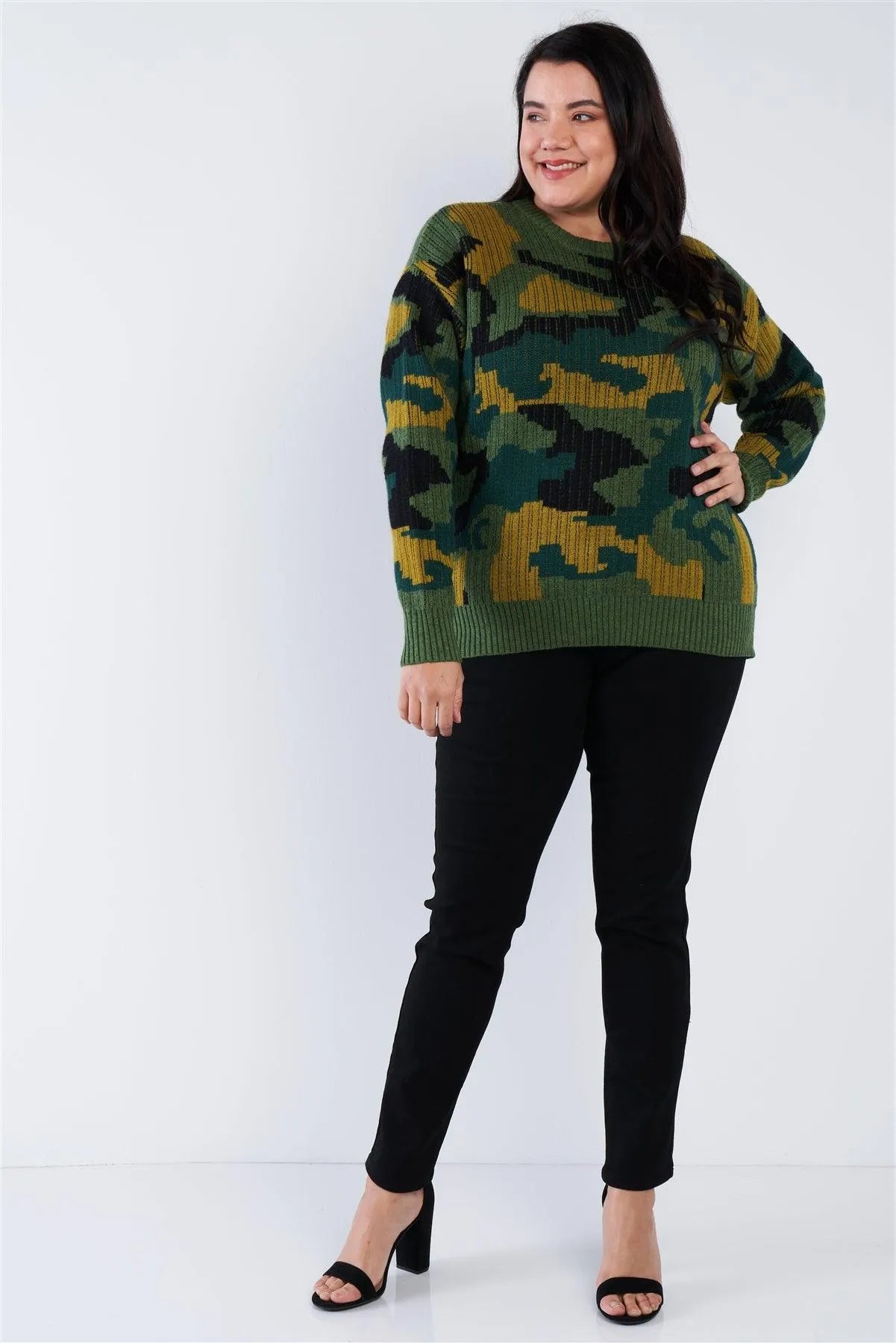 Junior Plus Size Multi Army Camouflage Knit Relaxed Fit Sweater /1-2-2-1 - Tasha Apparel Wholesale