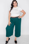 Junior Plus Size Green Ribbed Wide Leg Ankle Pants /2-2-2 - Tasha Apparel Wholesale