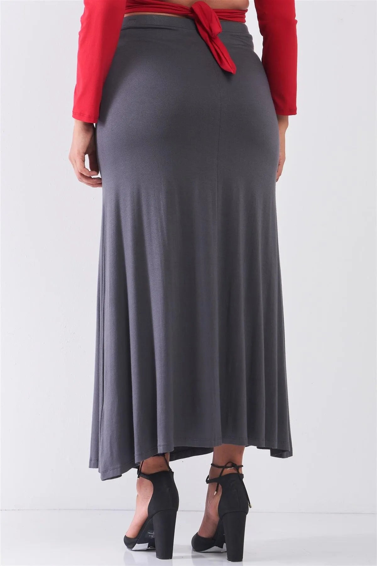 Plus Size Charcoal Basic Front Slit Maxi Skirt - Tasha Apparel Wholesale