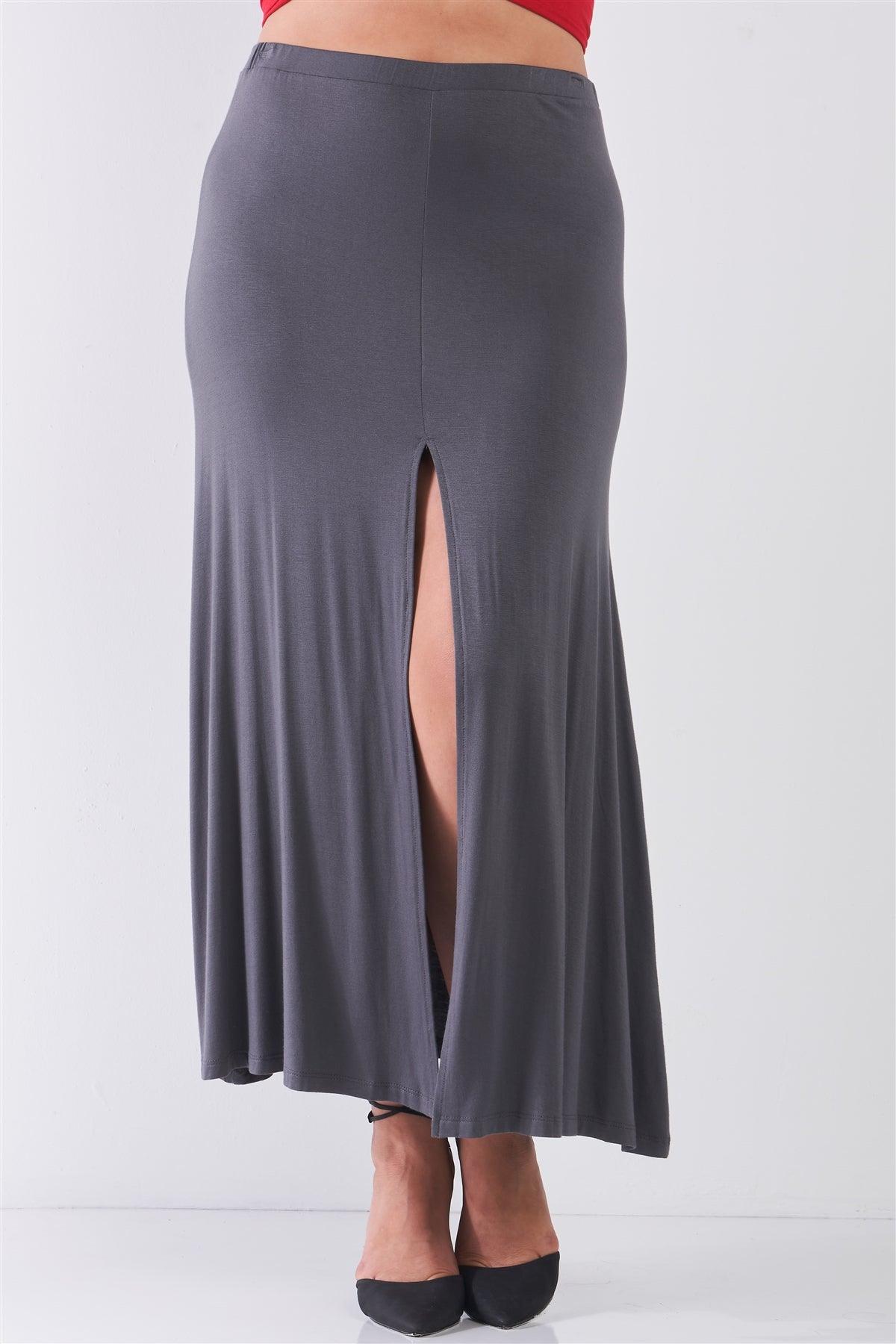 Junior Plus Size Charcoal Basic Front Slit Maxi Skirt /2-2-2