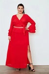 Junior Plus Size Berry Red Side Slit Maxi Skirt /2-2-2 - Tasha Apparel Wholesale