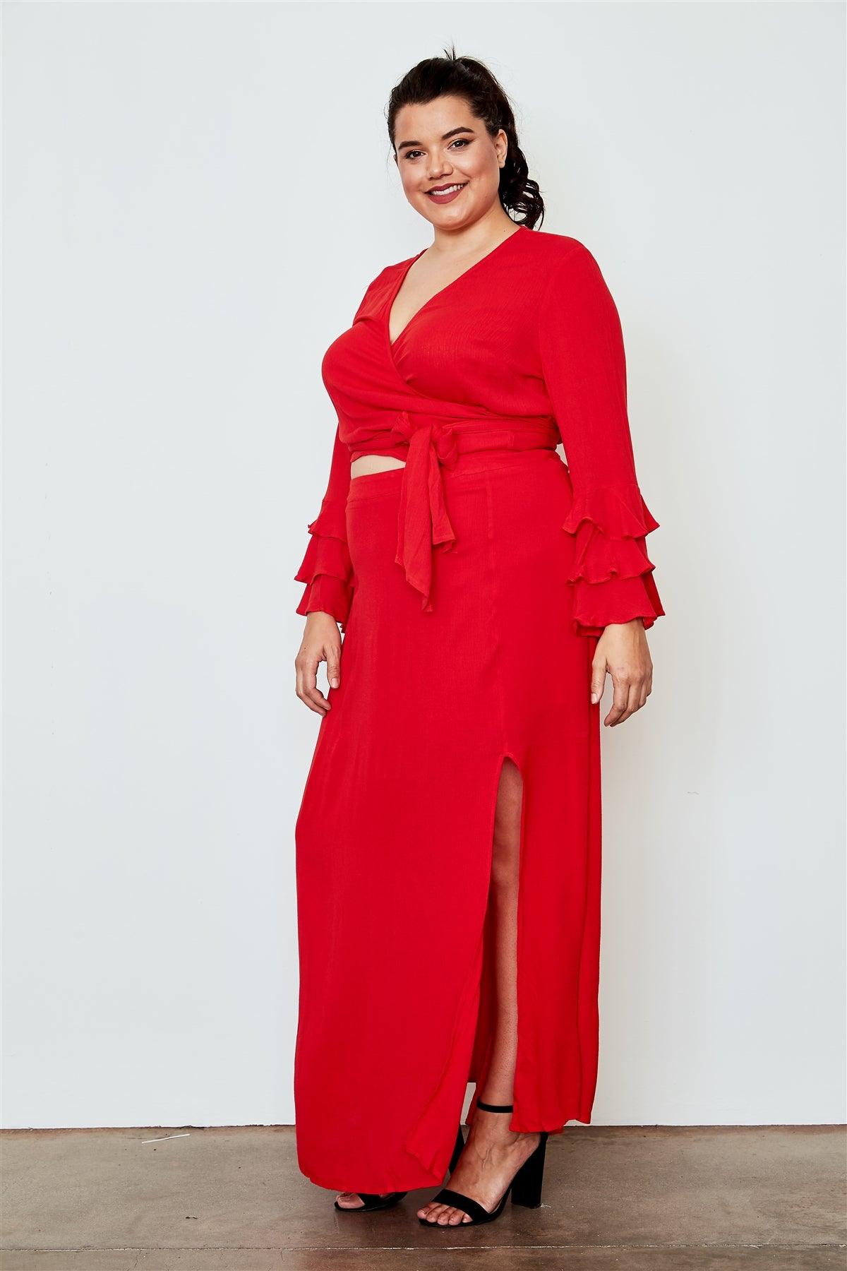 Junior Plus Size Berry Red Side Slit Maxi Skirt /2-2-2
