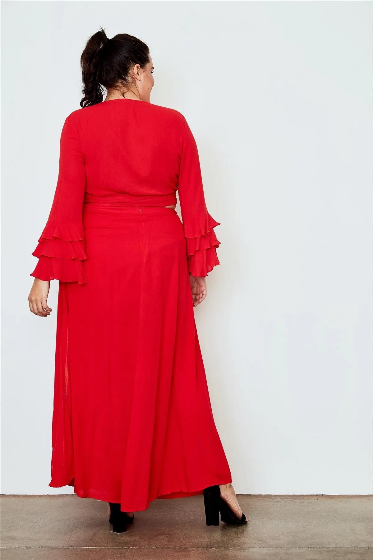 Junior Plus Size Berry Red Side Slit Maxi Skirt /2-2-2 - Tasha Apparel Wholesale