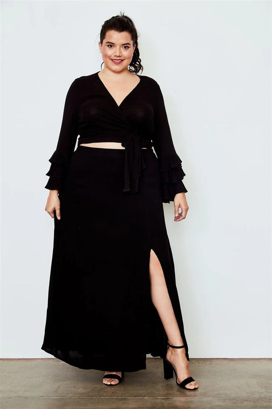 Plus Size Black Side Slit Maxi Skirt /2-2-2 - Tasha Apparel Wholesale
