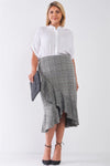 Junior Plus Size Plaid Grey High-Waist Midi Skirt /2-2-2 - Tasha Apparel Wholesale