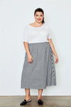Plus Size Black Gingham Print Side Button Midi Skirt /3-2-1 - Tasha Apparel Wholesale