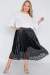 Plus Size Black Velvet Pleated Lace Hem Midi Skirt /2-3-2 - Tasha Apparel Wholesale