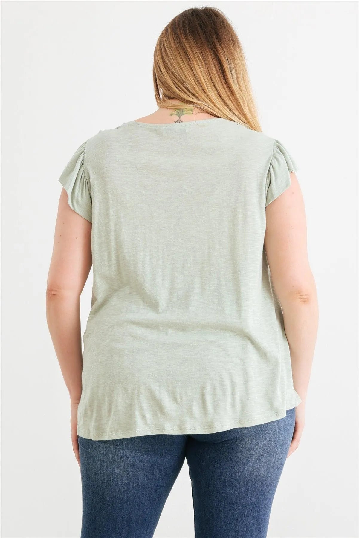 Junior Plus Sage Short Sleeve Round Neck Relaxed Top /3-2-1 - Tasha Apparel Wholesale