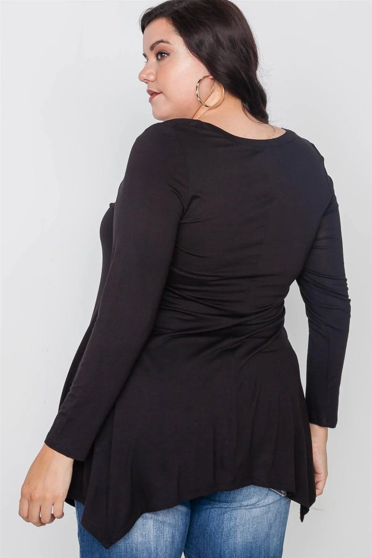 Plus Size Black Long Sleeve Basic Top - Tasha Apparel Wholesale