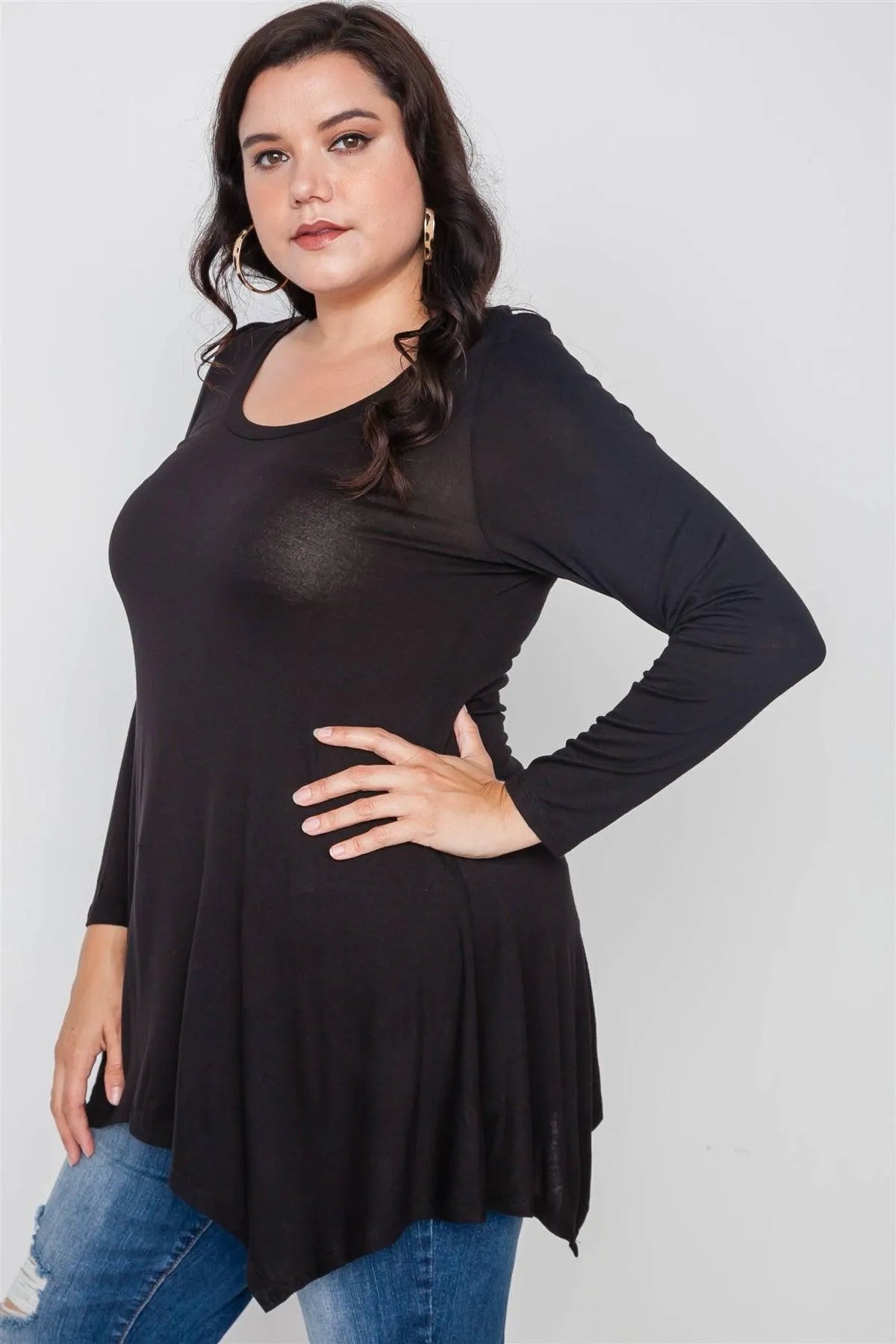 Plus Size Black Long Sleeve Basic Top /3-2-2 - Tasha Apparel Wholesale