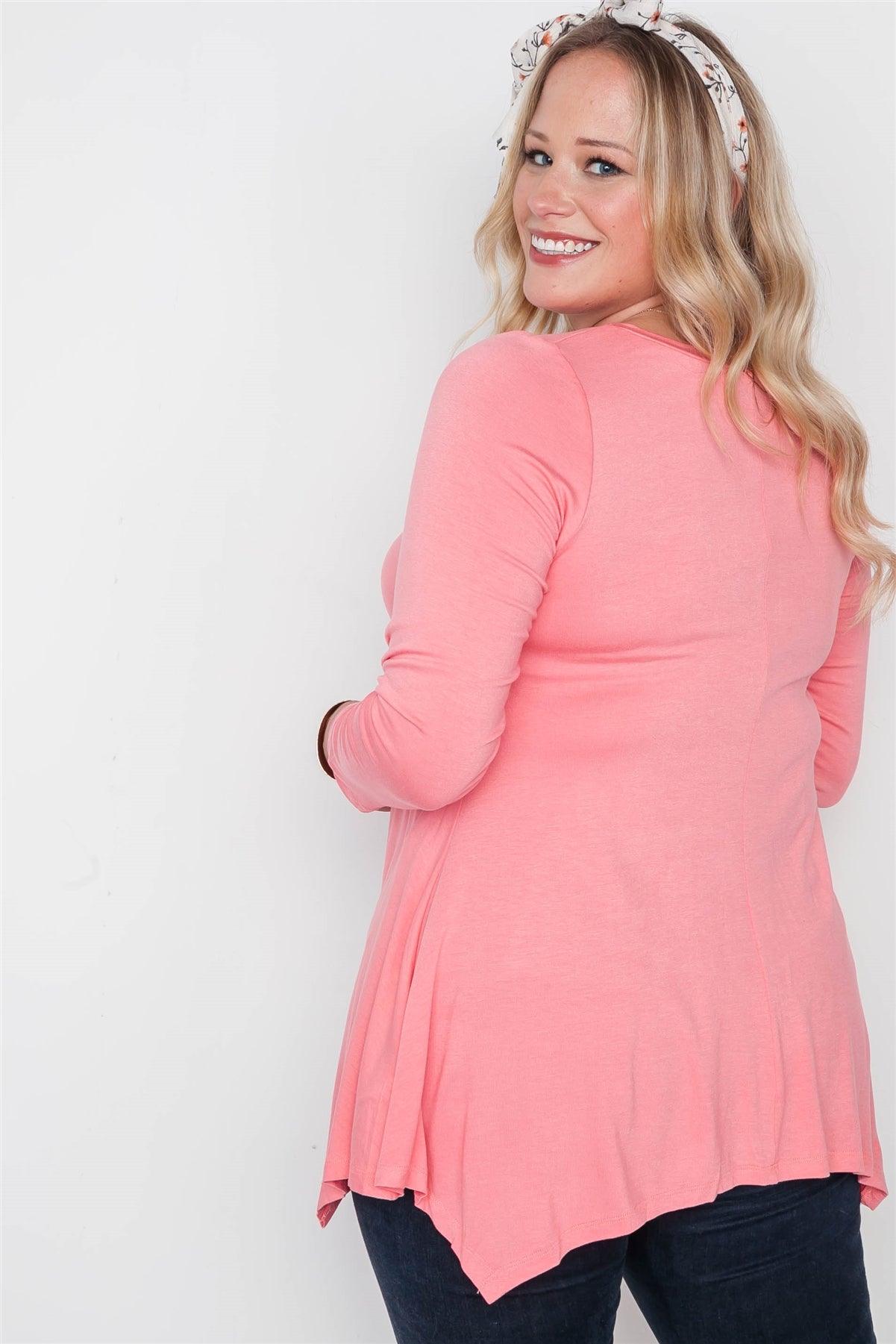 Plus Size Coral Long Sleeve Basic Top