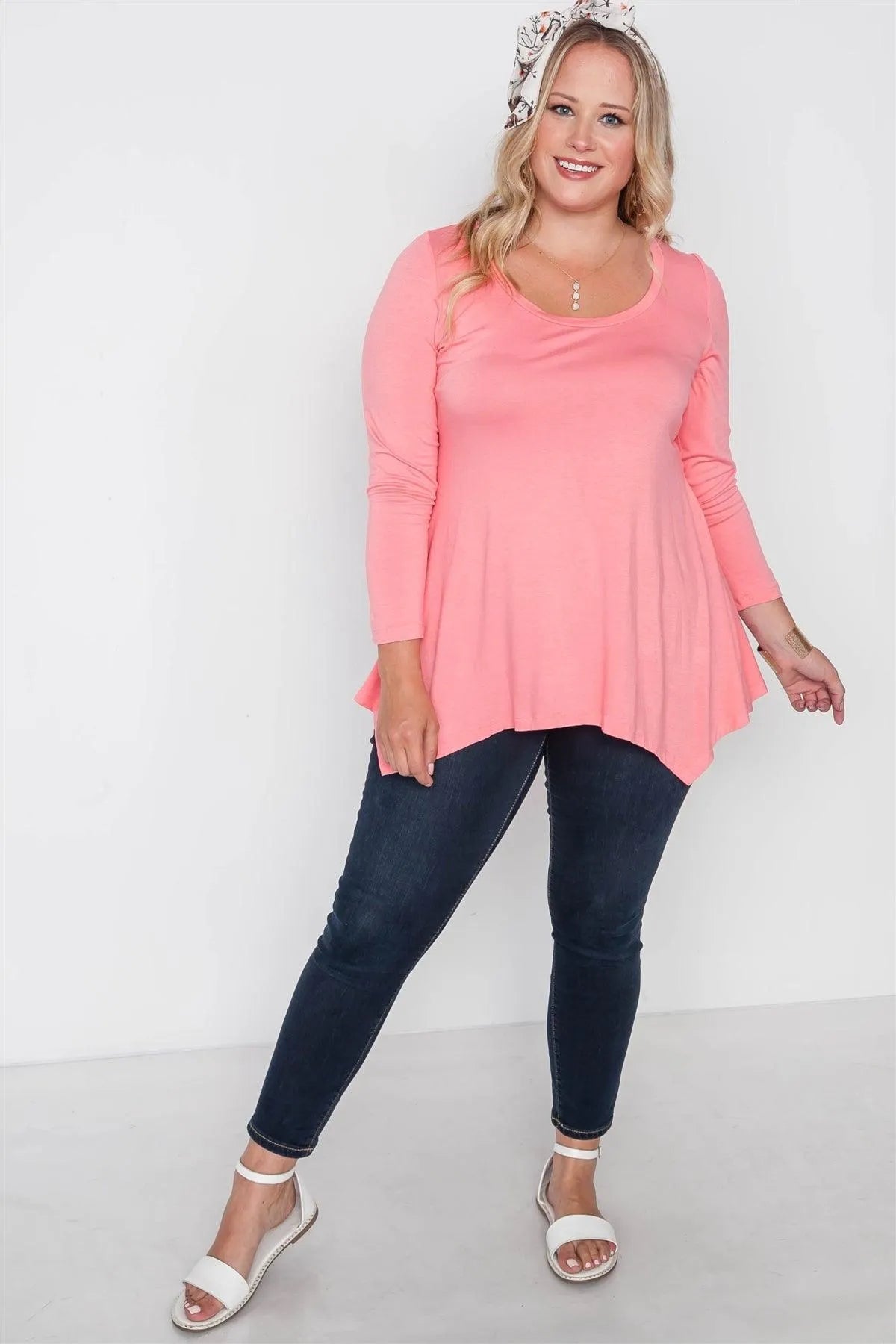 Plus Size Coral Long Sleeve Basic Top - Tasha Apparel Wholesale