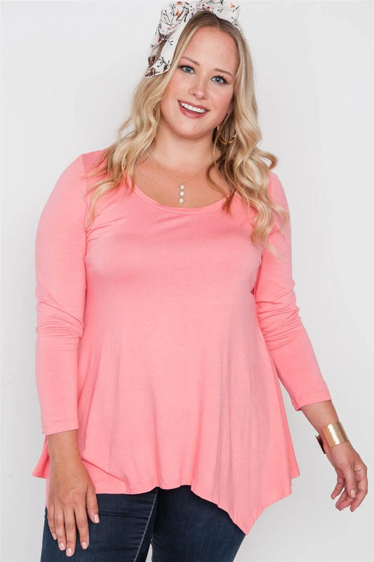 Plus Size Coral Long Sleeve Basic Top /2-2-2 - Tasha Apparel Wholesale