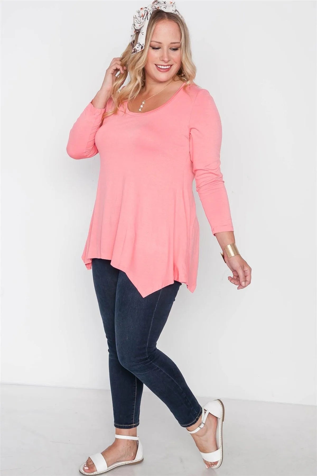 Plus Size Coral Long Sleeve Basic Top /2-2-2 - Tasha Apparel Wholesale