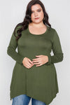 Plus Size Olive Green Long Sleeve Basic Top - Tasha Apparel Wholesale
