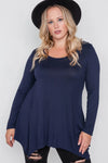 Plus Size Navy Blue Long Sleeve Basic Top /1-4-1 - Tasha Apparel Wholesale