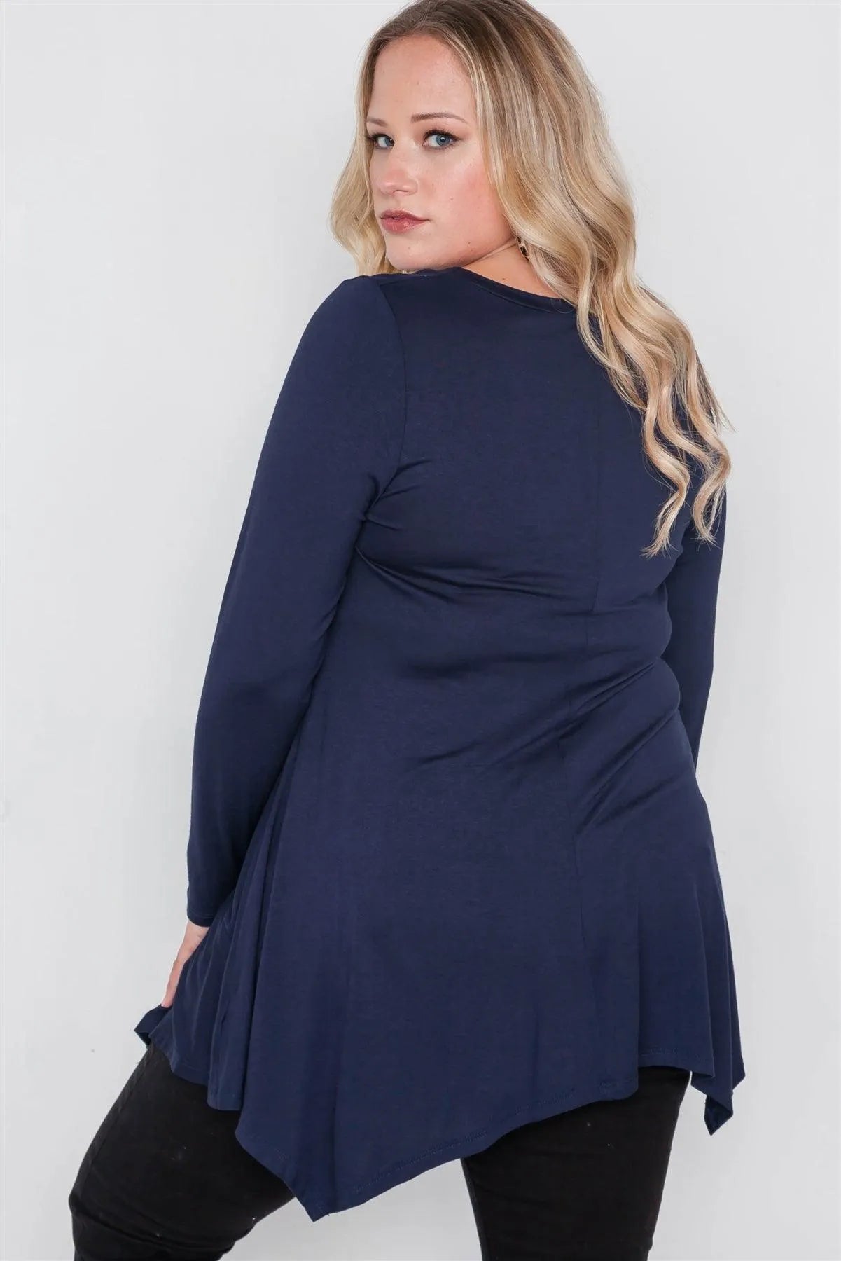 Plus Size Navy Blue Long Sleeve Basic Top /1-4-1 - Tasha Apparel Wholesale