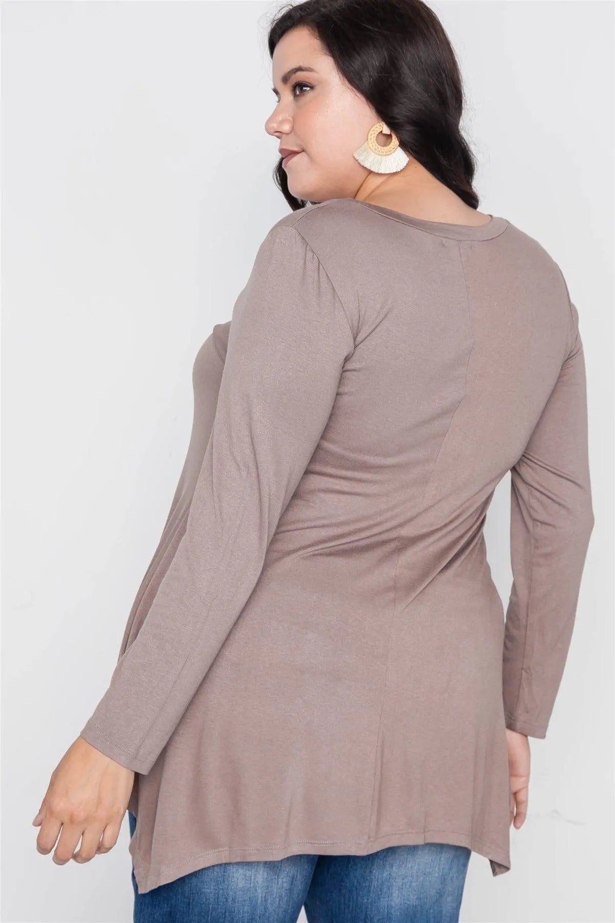 Plus Size Truffle Long Sleeve Basic Top - Tasha Apparel Wholesale