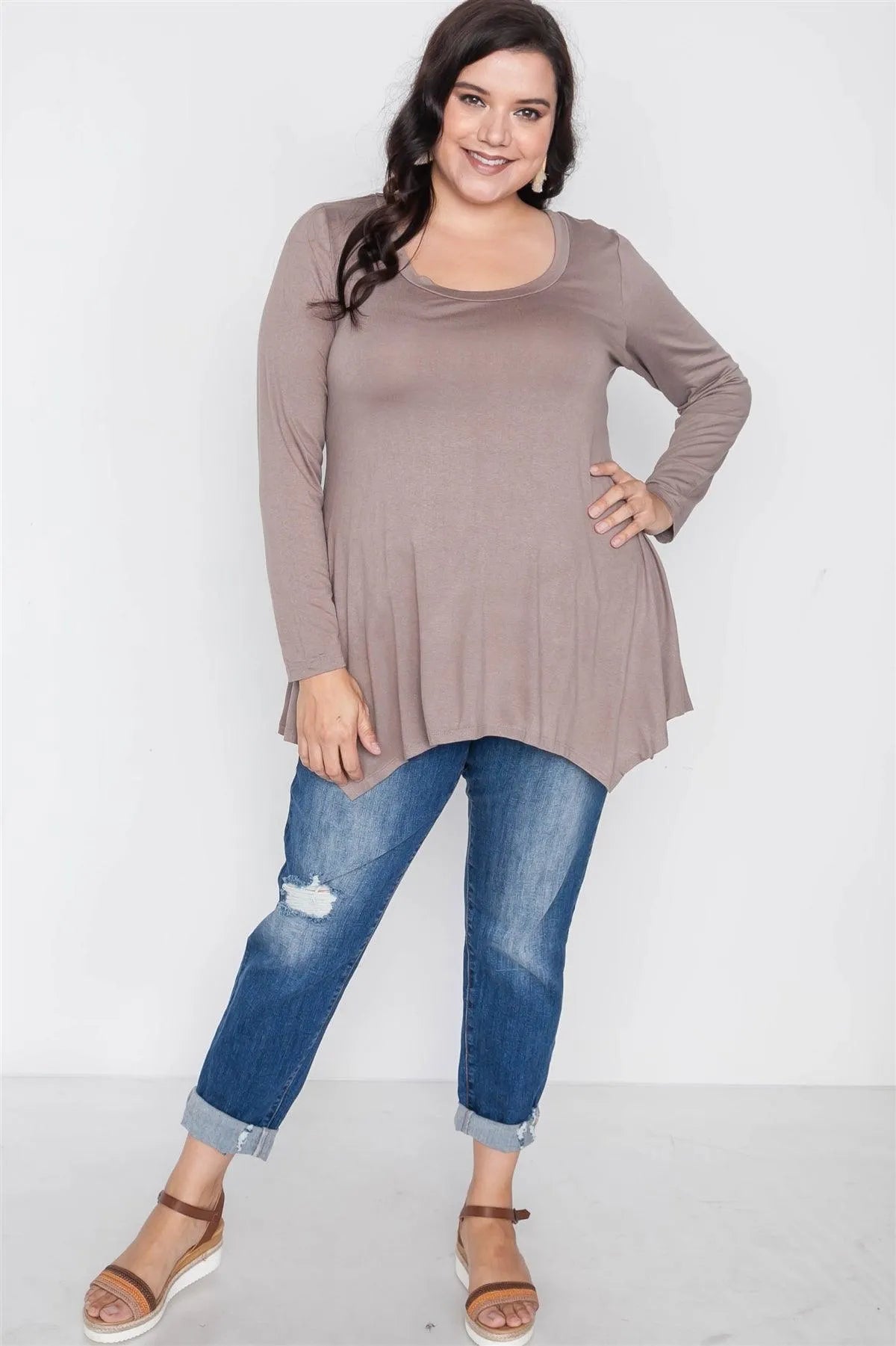 Plus Size Truffle Long Sleeve Basic Top - Tasha Apparel Wholesale