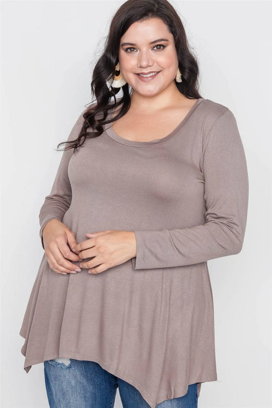 Plus Size Truffle Long Sleeve Basic Top /2-2-2 - Tasha Apparel Wholesale