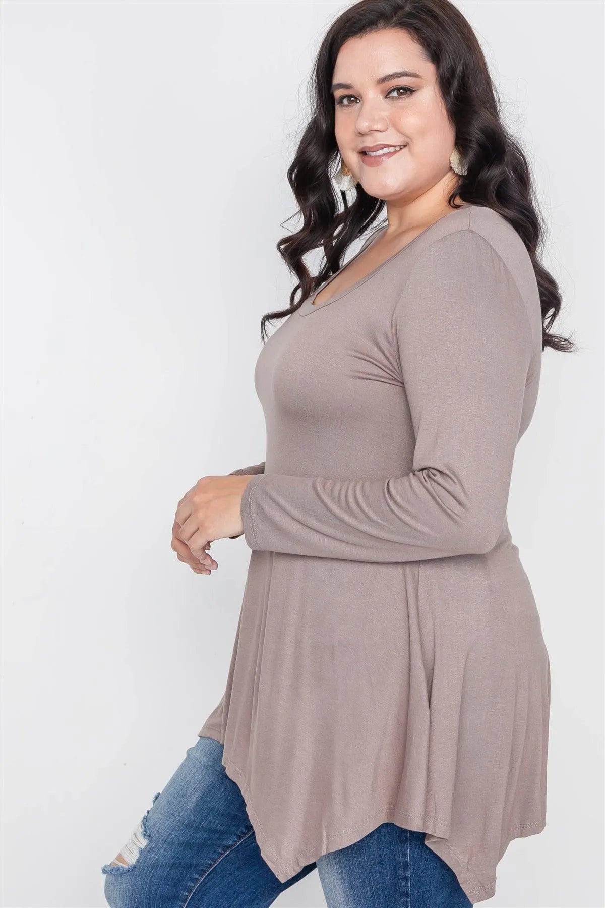 Plus Size Truffle Long Sleeve Basic Top /2-2-2 - Tasha Apparel Wholesale