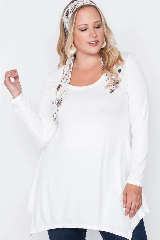 Plus Size White Long Sleeve Basic Top - Tasha Apparel Wholesale