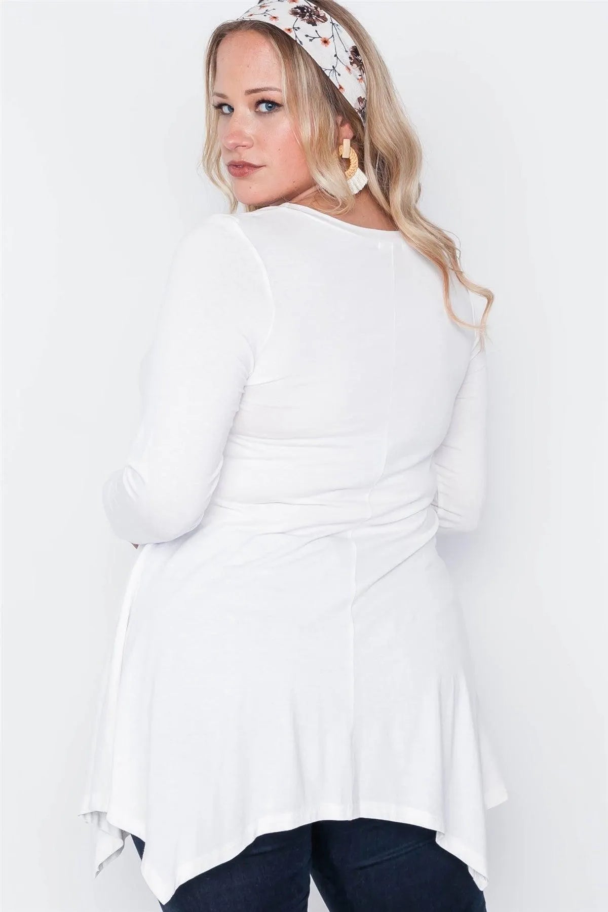 Plus Size White Long Sleeve Basic Top - Tasha Apparel Wholesale