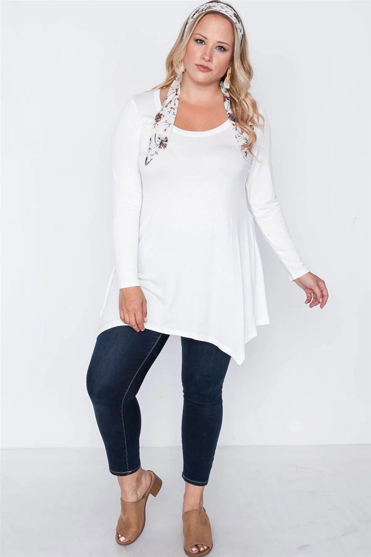 Plus Size White Long Sleeve Basic Top - Tasha Apparel Wholesale