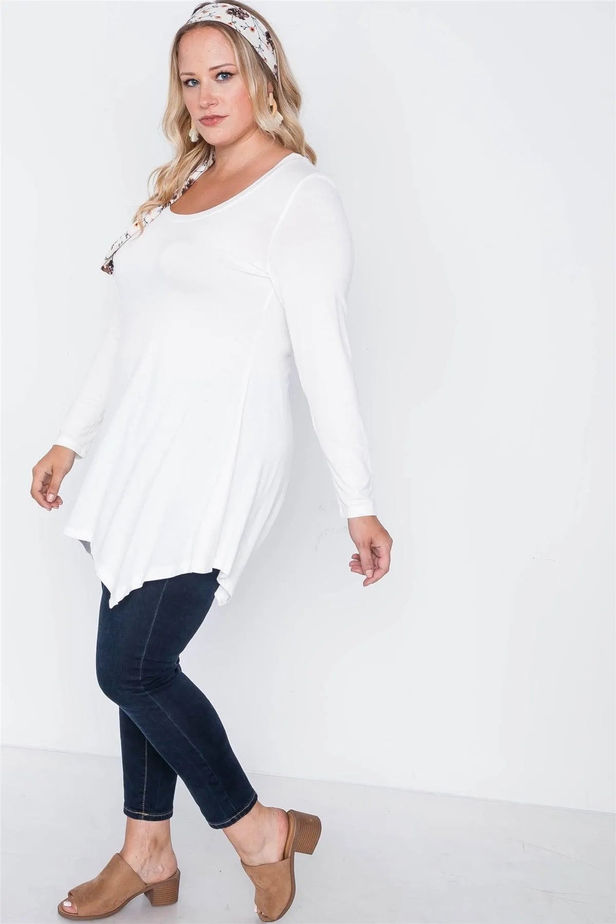 Plus Size White Long Sleeve Basic Top - Tasha Apparel Wholesale