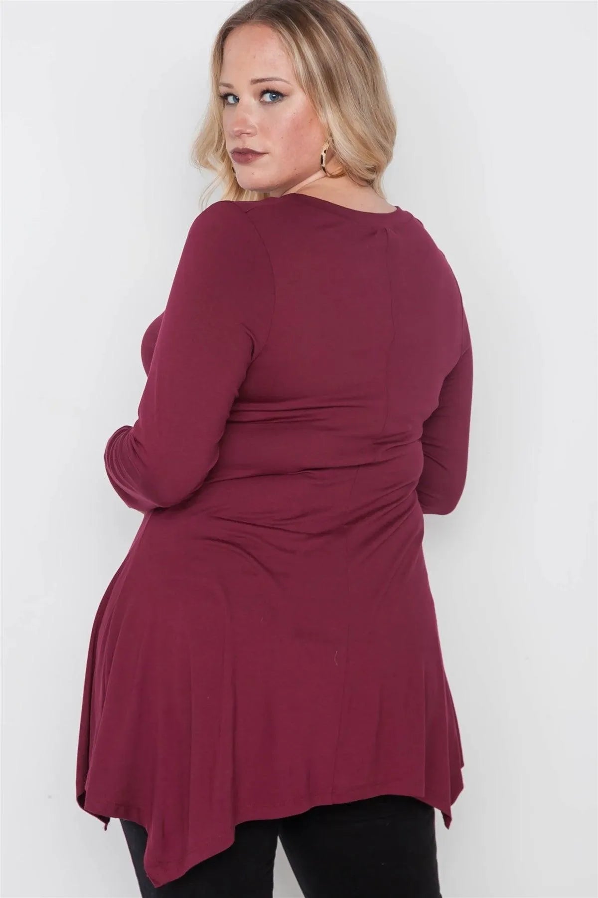 Plus Size Wine Long Sleeve Basic Top - Tasha Apparel Wholesale