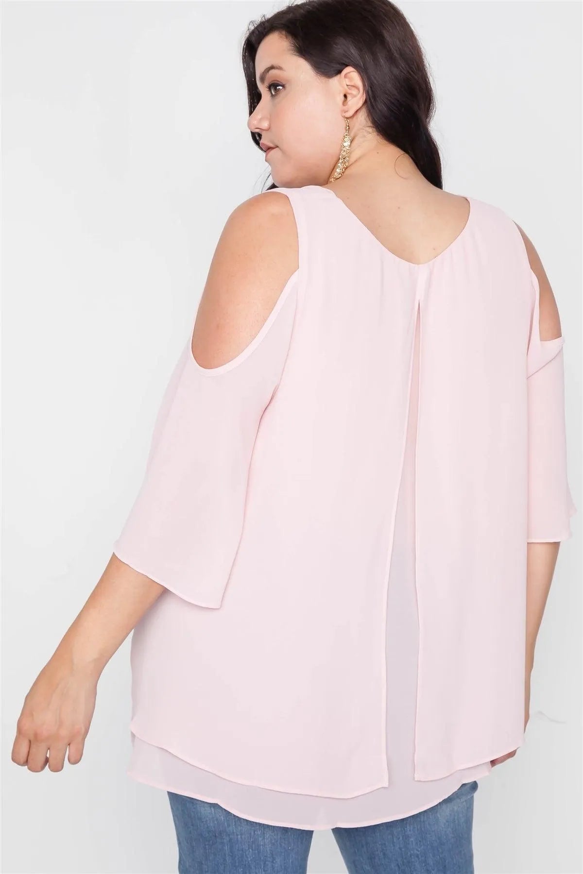 Plus Size Blush Cold Shoulder Chiffon Top - Tasha Apparel Wholesale