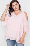 Plus Size Blush Cold Shoulder Chiffon Top /2-2-2 - Tasha Apparel Wholesale