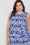 Plus Size Off White Blue Sleeveless Tribal Print Top /2-3-1 - Tasha Apparel Wholesale