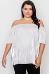 Plus Size Silver Off The Shoulder Pleated Top /2-2-2 - Tasha Apparel Wholesale