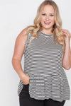 Plus Size Stripe Black Cream Sleeveless Knit Top /2-2-2 - Tasha Apparel Wholesale