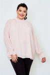 Plus Size Blush High Neck Ruffle Long Sleeve Top /2-2-2 - Tasha Apparel Wholesale